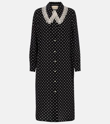 Abito chemisier in seta con pizzo a pois | Valentino