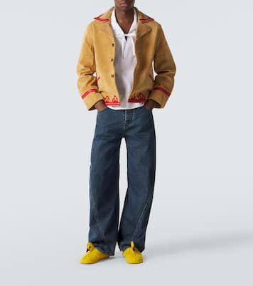 Trefoil leather-trimmed suede jacket | Bode