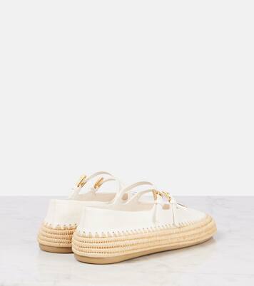 Leather and raffia Mary Jane flats | Prada