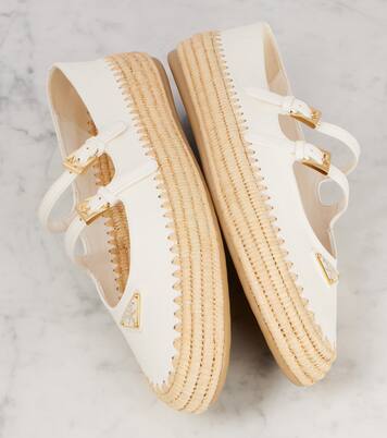 Leather and raffia Mary Jane flats | Prada