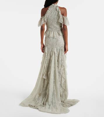 Verzierte Robe Rhodine aus Spitze | Costarellos