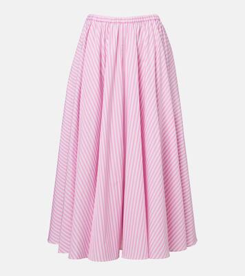 Pleated striped cotton poplin midi skirt | Patou