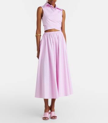 Pleated striped cotton poplin midi skirt | Patou