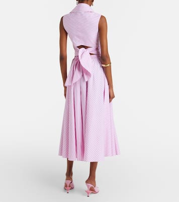 Pleated striped cotton poplin midi skirt | Patou