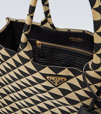 Symbole leather-trimmed tote bag | Prada
