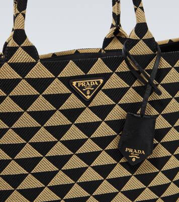 Symbole leather-trimmed tote bag | Prada