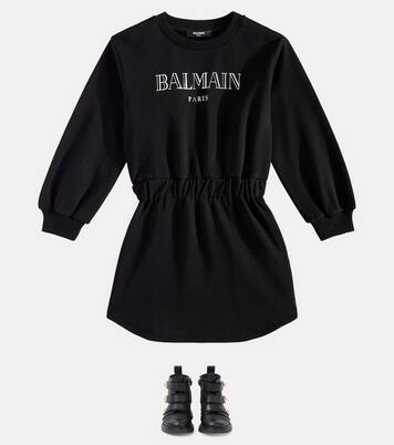 Robe sweat-shirt en coton à logo | Balmain Kids