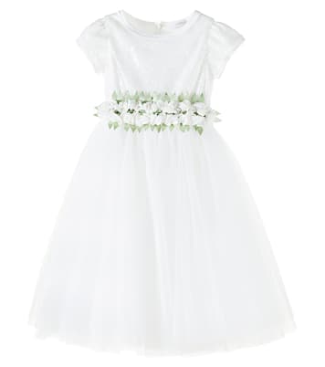 Sequined floral-appliqué tulle dress | Monnalisa