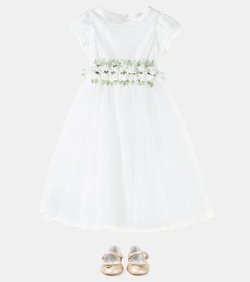 Sequined floral-appliqué tulle dress | Monnalisa