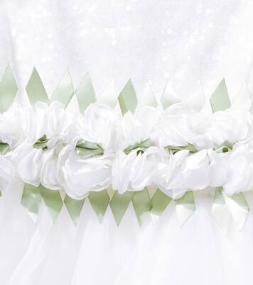 Sequined floral-appliqué tulle dress | Monnalisa