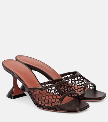 Lupita leather-trimmed raffia mules | Amina Muaddi