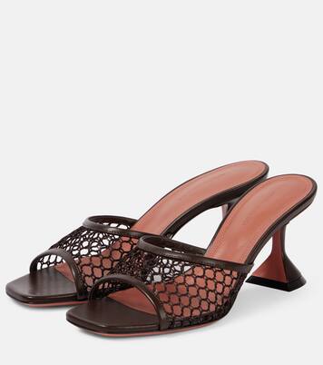 Lupita leather-trimmed raffia mules | Amina Muaddi