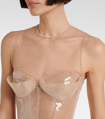 Sequined cady and mesh corset gown | David Koma