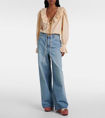 Isla皮革草编坡跟鞋 | Chloé