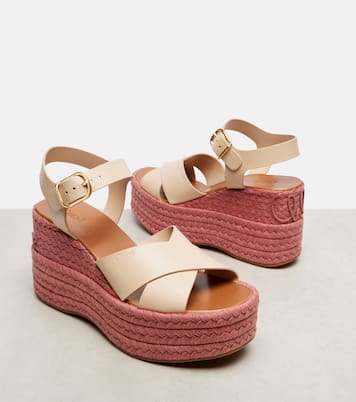 Isla皮革草编坡跟鞋 | Chloé