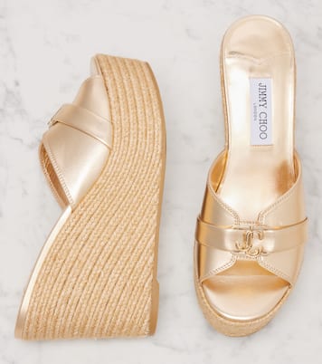 Leda 100 leather platform wedge sandals | Jimmy Choo