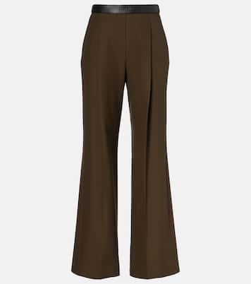 Leather-trimmed pleated wool flared pants | Loewe