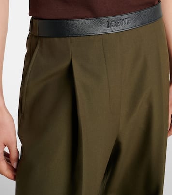 Leather-trimmed pleated wool flared pants | Loewe