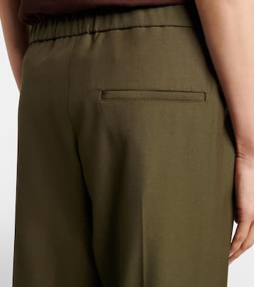 Leather-trimmed pleated wool flared pants | Loewe