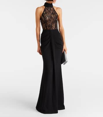 Dixie draped halterneck lace and taffeta gown | Rebecca Vallance