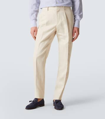 Pantalon droit en lin, coton et soie | Lardini