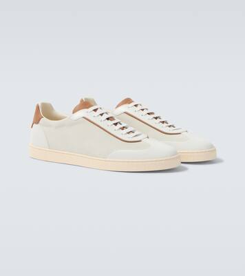 Leather-trimmed suede sneakers | Brunello Cucinelli