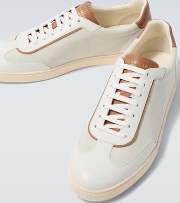Leather-trimmed suede sneakers | Brunello Cucinelli