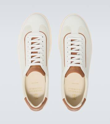 Leather-trimmed suede sneakers | Brunello Cucinelli
