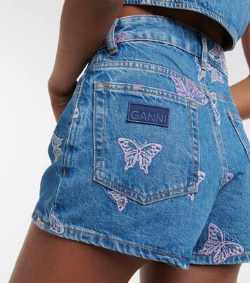 Embroidered denim shorts | Ganni