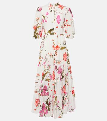 Floral tiered cotton seersucker midi dress | Erdem
