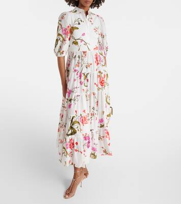 Floral tiered cotton seersucker midi dress | Erdem