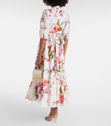 Floral tiered cotton seersucker midi dress | Erdem