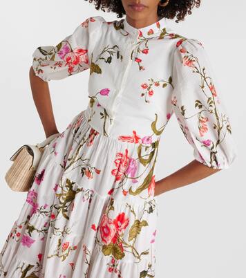 Floral tiered cotton seersucker midi dress | Erdem