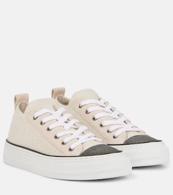 Monili suede-trimmed low-top sneakers | Brunello Cucinelli