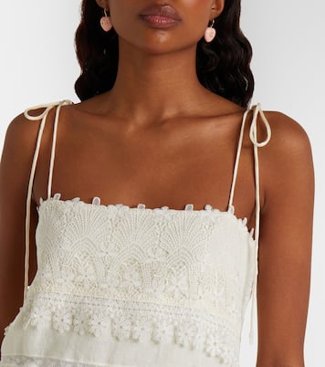 Lace-trimmed linen midi dress | Valentino