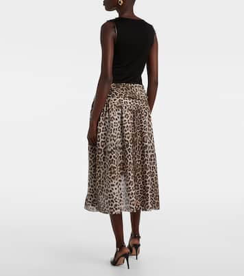 Lace-trimmed leopard-print asymmetric midi dress | Jacques Wei