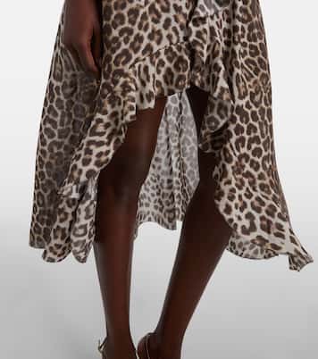 Lace-trimmed leopard-print asymmetric midi dress | Jacques Wei