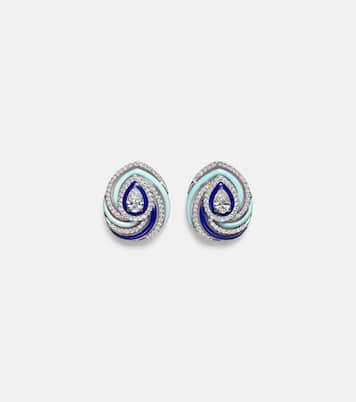 Boucles d’oreilles Twister en or blanc 18 ct, émail et diamants | Kamyen