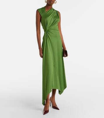 Asymmetric gathered jersey midi dress | Victoria Beckham