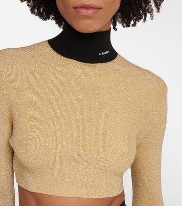 Lamé cropped turtleneck sweater | Prada