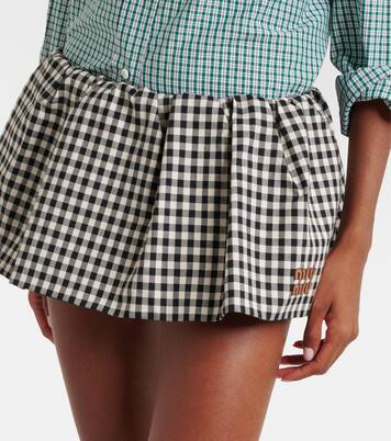 Bubble格纹棉质迷你半身裙 | Miu Miu