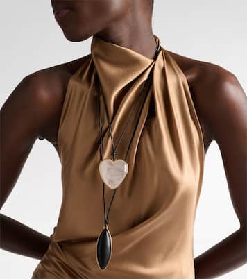 14kt gold-plated and leather necklace with quartz | Jennifer Fisher