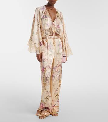 Top cropped in seta con pizzo | Camilla