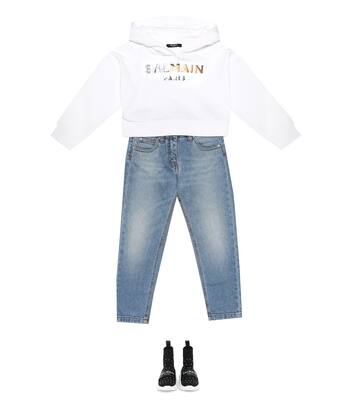 Sweat-shirt en coton à capuche | Balmain Kids