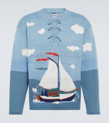 Pinafore bow-detail cotton jacquard sweater | Bode