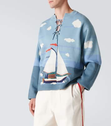 Pinafore bow-detail cotton jacquard sweater | Bode