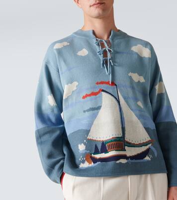 Pinafore bow-detail cotton jacquard sweater | Bode