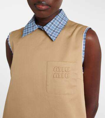 Vestido corto de algodón con logo | Miu Miu