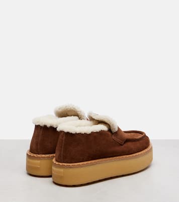 Plateau-Loafers aus Veloursleder mit Shearling | Prada