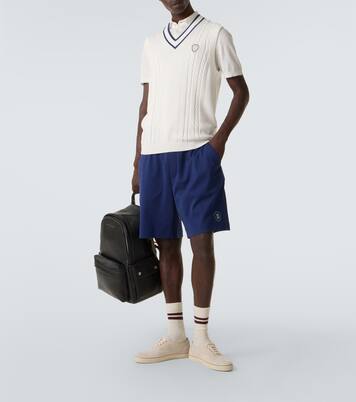 Cable-knit embroidered cotton sweater vest | Brunello Cucinelli